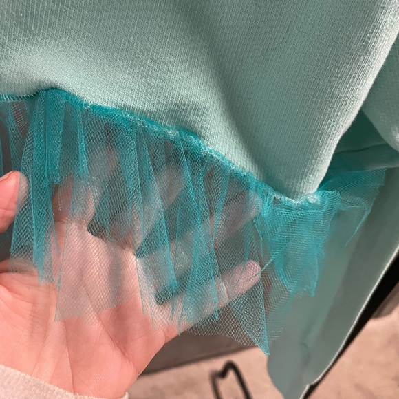 Custom handmade pink and aqua sweater with tulle - Picture 6 of 7